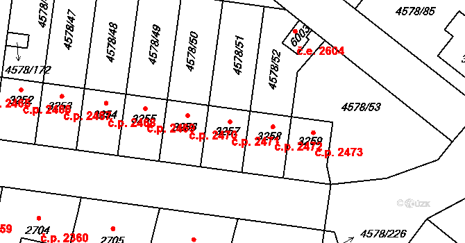 Žatec 2471 na parcele st. 3257 v KÚ Žatec, Katastrální mapa