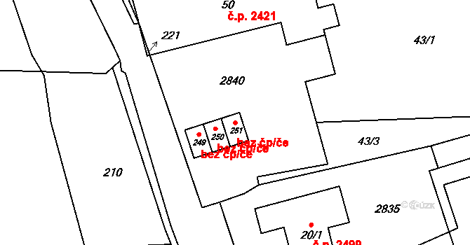 České Budějovice 95948121 na parcele st. 251 v KÚ Třebotovice, Katastrální mapa