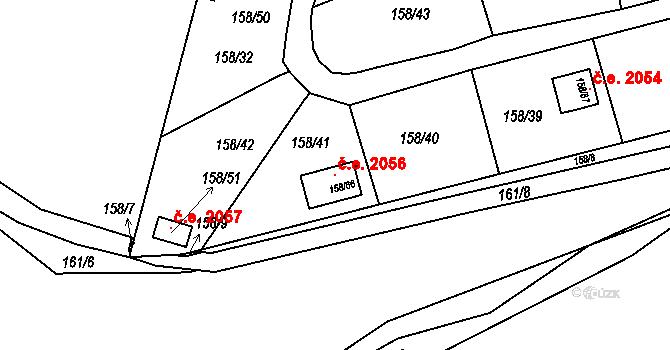 Domanínek 2056, Bystřice nad Pernštejnem na parcele st. 158/66 v KÚ Domanínek, Katastrální mapa