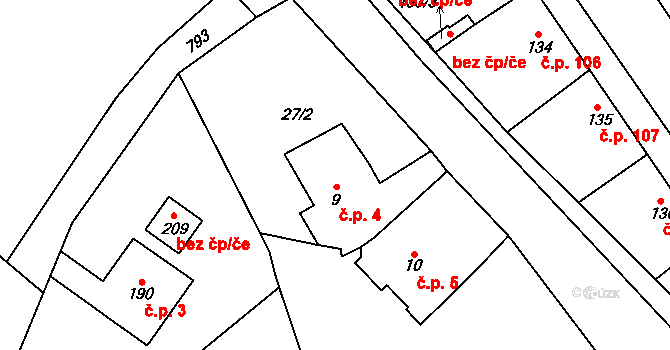 Merklovice 4, Vamberk na parcele st. 9 v KÚ Merklovice, Katastrální mapa