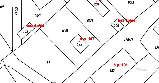 Nučice 147 na parcele st. 195 v KÚ Nučice, Katastrální mapa