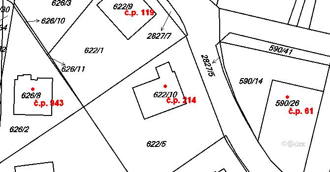 Dobruška 214 na parcele st. 622/10 v KÚ Dobruška, Katastrální mapa