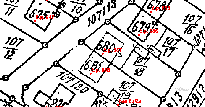 Kostice 657 na parcele st. 680 v KÚ Kostice, Katastrální mapa