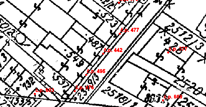 Tvrdonice 442 na parcele st. 487 v KÚ Tvrdonice, Katastrální mapa