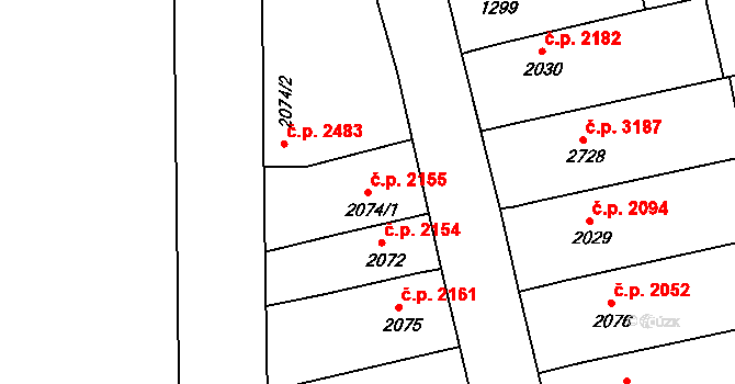 Kroměříž 2155 na parcele st. 2074/1 v KÚ Kroměříž, Katastrální mapa
