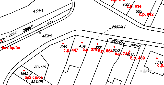 Bystřice pod Hostýnem 374 na parcele st. 434 v KÚ Bystřice pod Hostýnem, Katastrální mapa