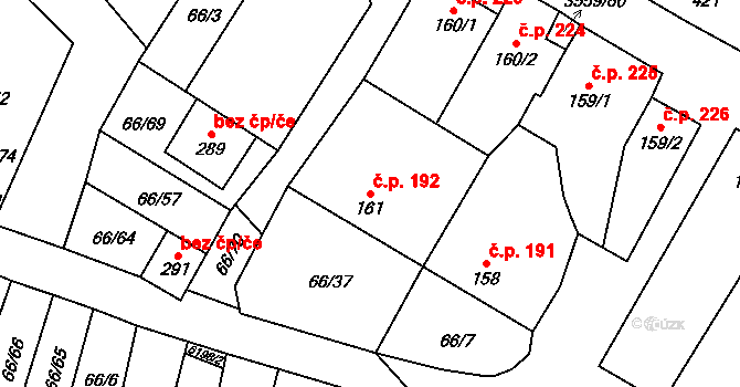 Hrabětice 192 na parcele st. 161 v KÚ Hrabětice, Katastrální mapa