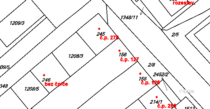 Jezeřany-Maršovice 127 na parcele st. 156 v KÚ Jezeřany, Katastrální mapa