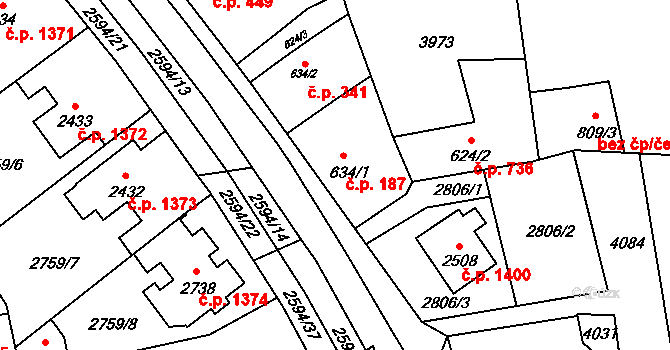 Lipník nad Bečvou I-Město 187, Lipník nad Bečvou na parcele st. 634/1 v KÚ Lipník nad Bečvou, Katastrální mapa