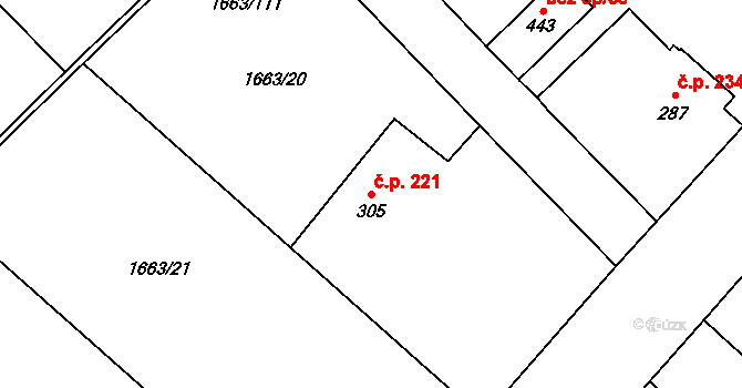 Chotusice 221 na parcele st. 305 v KÚ Chotusice, Katastrální mapa