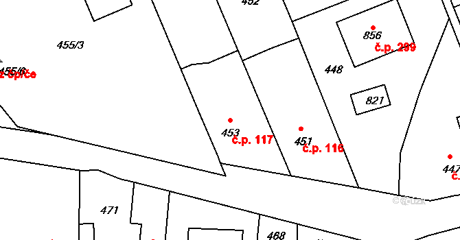 Drahelice 117, Nymburk na parcele st. 453 v KÚ Drahelice, Katastrální mapa