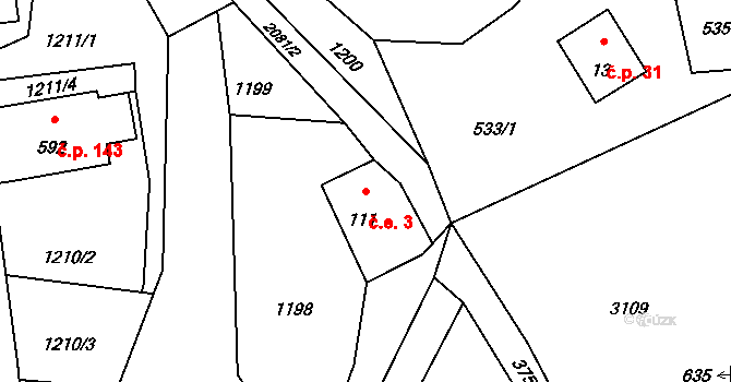 Huntířov 3, Skuhrov na parcele st. 111 v KÚ Skuhrov u Železného Brodu, Katastrální mapa