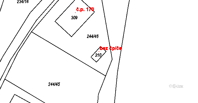 Kladeruby 121999122 na parcele st. 310 v KÚ Kladeruby, Katastrální mapa