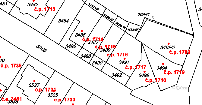 Jihlava 1716 na parcele st. 3489 v KÚ Jihlava, Katastrální mapa