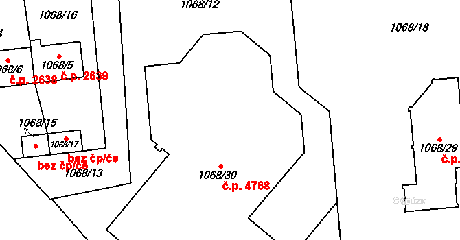 Jihlava 4768 na parcele st. 1068/30 v KÚ Jihlava, Katastrální mapa
