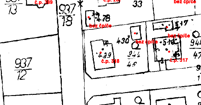 Osek 318 na parcele st. 429 v KÚ Osek u Rokycan, Katastrální mapa