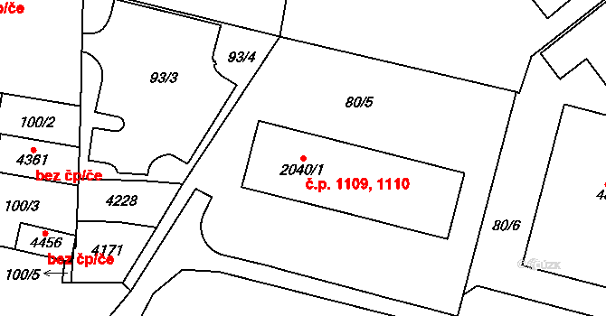 Kyjov 1109,1110 na parcele st. 2040/1 v KÚ Kyjov, Katastrální mapa