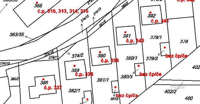 Rousínov 339 na parcele st. 390 v KÚ Rousínov u Vyškova, Katastrální mapa