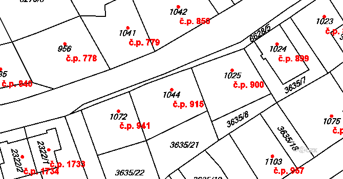 Kraslice 915 na parcele st. 1044 v KÚ Kraslice, Katastrální mapa