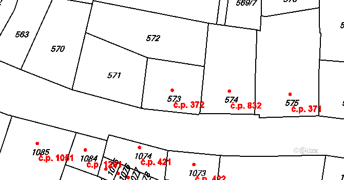 Děčín IV-Podmokly 372, Děčín na parcele st. 573 v KÚ Podmokly, Katastrální mapa