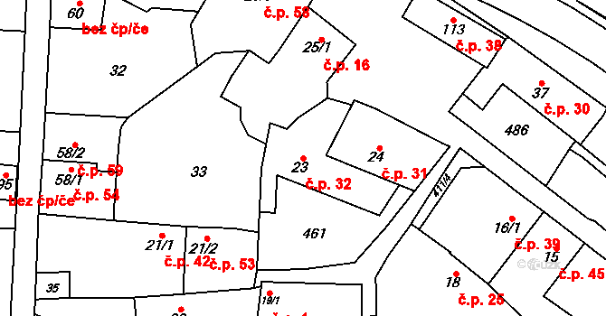 Sobáčov 32, Mladeč na parcele st. 23 v KÚ Sobáčov, Katastrální mapa