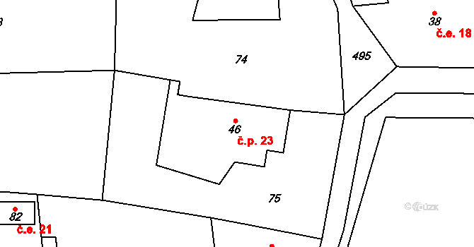 Mutkov 23 na parcele st. 46 v KÚ Mutkov, Katastrální mapa