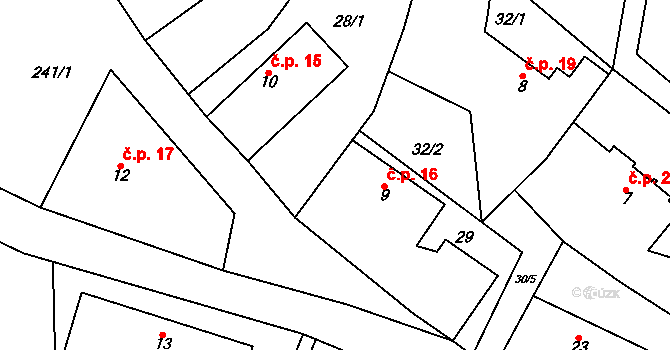 Chloumek 16, Boháňka na parcele st. 9 v KÚ Chloumek u Hořic, Katastrální mapa