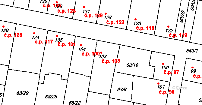 Brňany 103 na parcele st. 103 v KÚ Brňany, Katastrální mapa