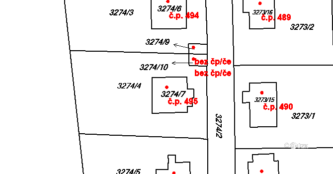 Podmoklice 495, Semily na parcele st. 3274/7 v KÚ Semily, Katastrální mapa