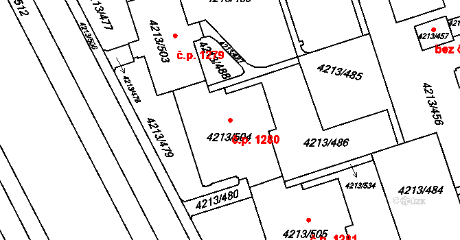 Lutyně 1280, Orlová na parcele st. 4213/504 v KÚ Horní Lutyně, Katastrální mapa