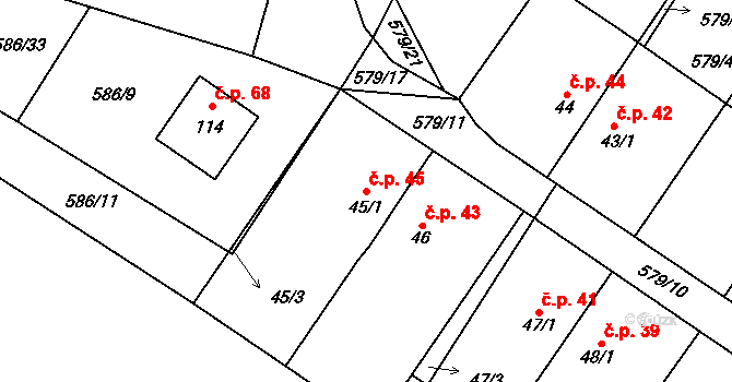 Chlebov 45, Soběslav na parcele st. 45/1 v KÚ Chlebov, Katastrální mapa