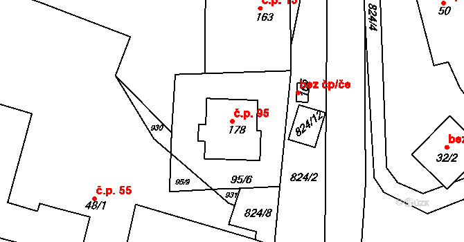 Libošovice 95 na parcele st. 178 v KÚ Libošovice, Katastrální mapa