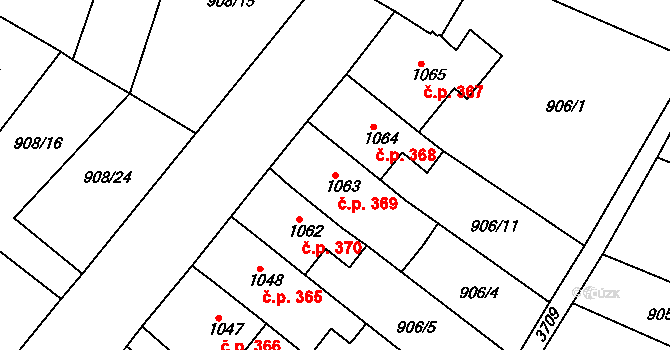 Ostrovské Předměstí 369, Lanškroun na parcele st. 1063 v KÚ Lanškroun, Katastrální mapa