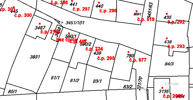 Lysá nad Labem 295 na parcele st. 439 v KÚ Lysá nad Labem, Katastrální mapa