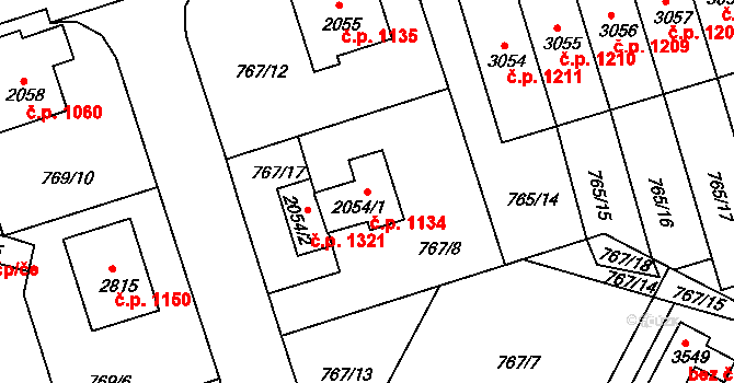 Strakonice I 1134, Strakonice na parcele st. 2054/1 v KÚ Strakonice, Katastrální mapa
