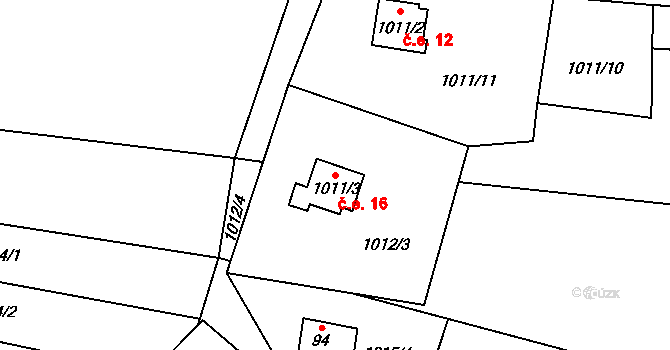 Číhalín 16 na parcele st. 1011/3 v KÚ Číhalín, Katastrální mapa
