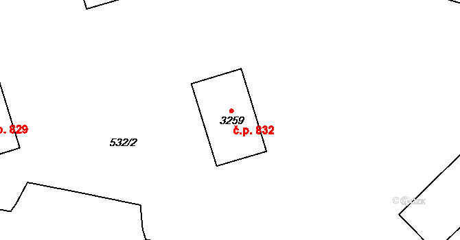 Borovina 832, Třebíč na parcele st. 3259 v KÚ Třebíč, Katastrální mapa