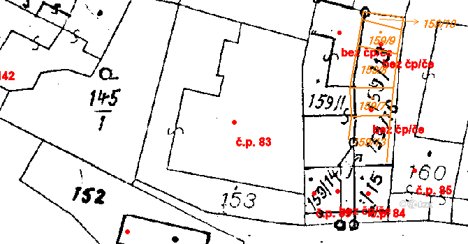 Chvalovice 83 na parcele st. 153 v KÚ Chvalovice, Katastrální mapa