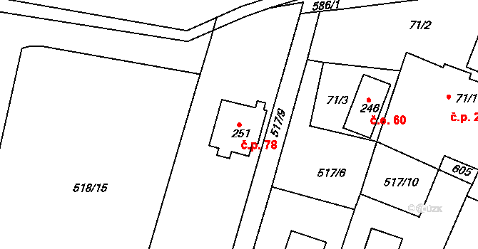 Horoušánky 78, Horoušany na parcele st. 251 v KÚ Horoušany, Katastrální mapa