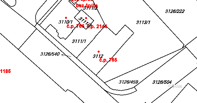 Pelhřimov 765 na parcele st. 3112 v KÚ Pelhřimov, Katastrální mapa