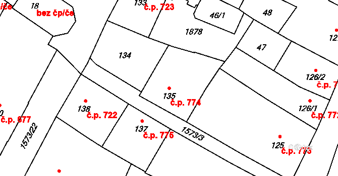 Litovel 774 na parcele st. 135 v KÚ Litovel, Katastrální mapa