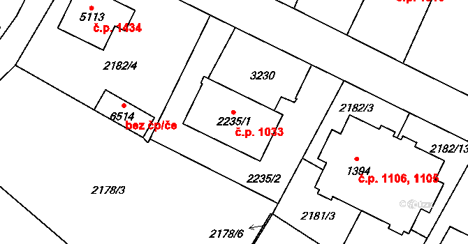 Cheb 1033 na parcele st. 2235/1 v KÚ Cheb, Katastrální mapa