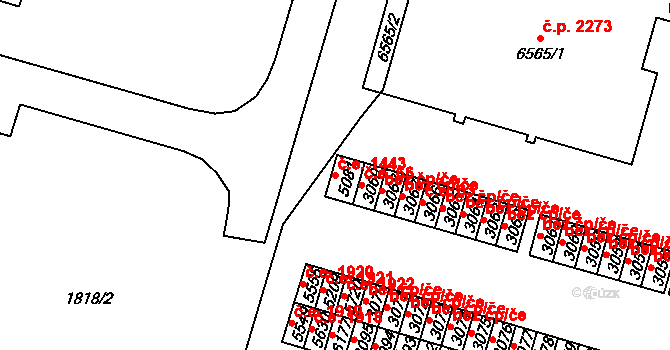 Cheb 1443 na parcele st. 5081 v KÚ Cheb, Katastrální mapa