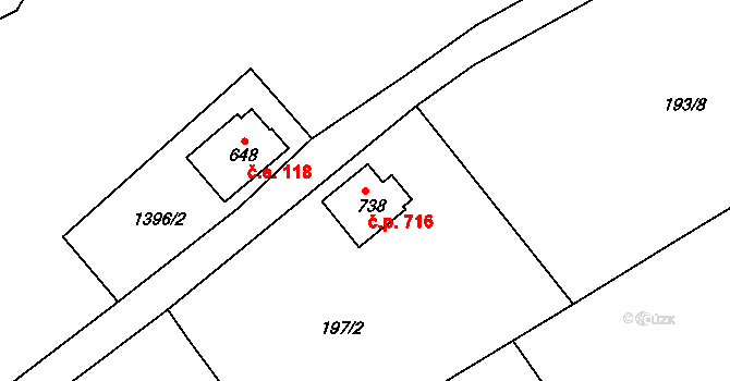 Bublava 716 na parcele st. 738 v KÚ Bublava, Katastrální mapa