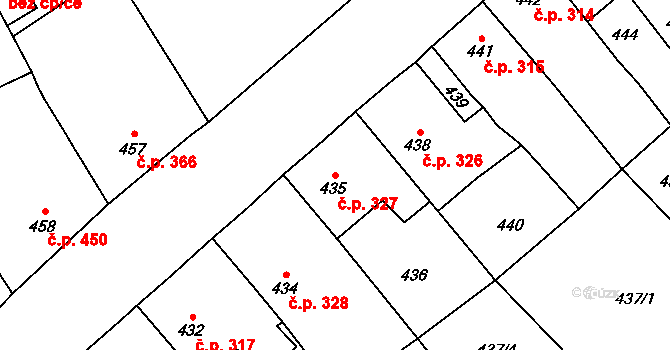 Hostomice 327 na parcele st. 435 v KÚ Hostomice pod Brdy, Katastrální mapa