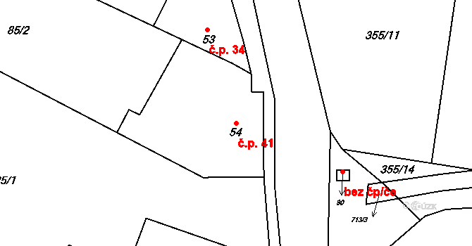 Limuzy 41, Tismice na parcele st. 54 v KÚ Limuzy, Katastrální mapa