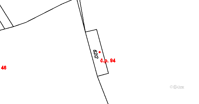 Branov 94 na parcele st. 62/2 v KÚ Branov, Katastrální mapa