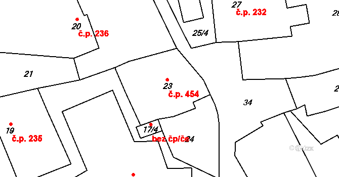 Lipence 454, Praha na parcele st. 23 v KÚ Lipence, Katastrální mapa