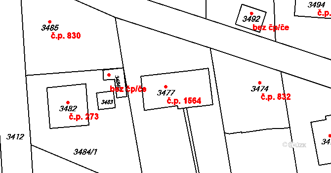 Újezd nad Lesy 1564, Praha na parcele st. 3477 v KÚ Újezd nad Lesy, Katastrální mapa