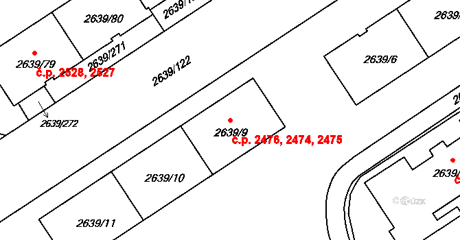 Žižkov 2474,2475,2476, Praha na parcele st. 2639/9 v KÚ Žižkov, Katastrální mapa